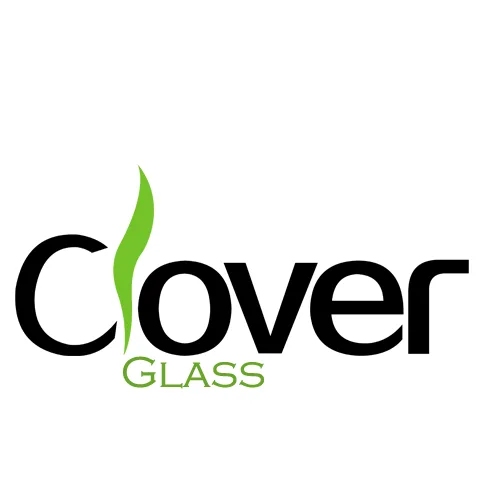 The official logo for Clover Glass, with a stylized green leaf for the letter 'l'.