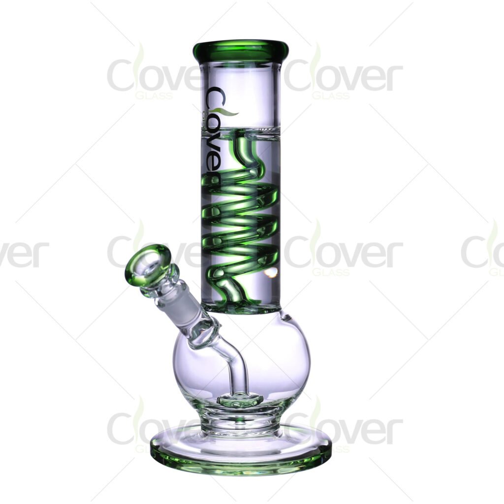 10.23-Inch Glycerin Coil Glass Bong with Round Base | 14mm Female Joint & 5mm Thick Glass