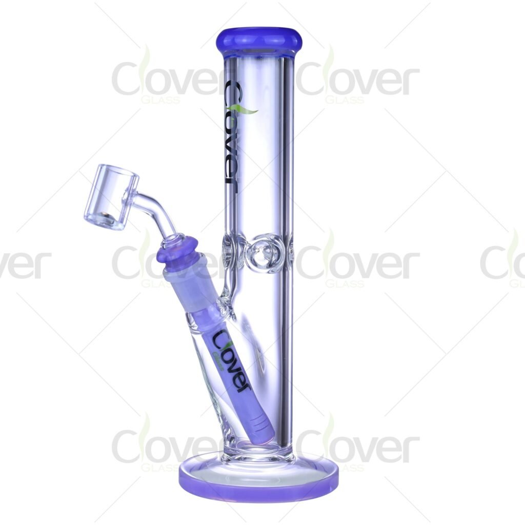 Clover Glass 14mm Female Joint 10-Inch Straight Tube Dab Rig with Colored Accents