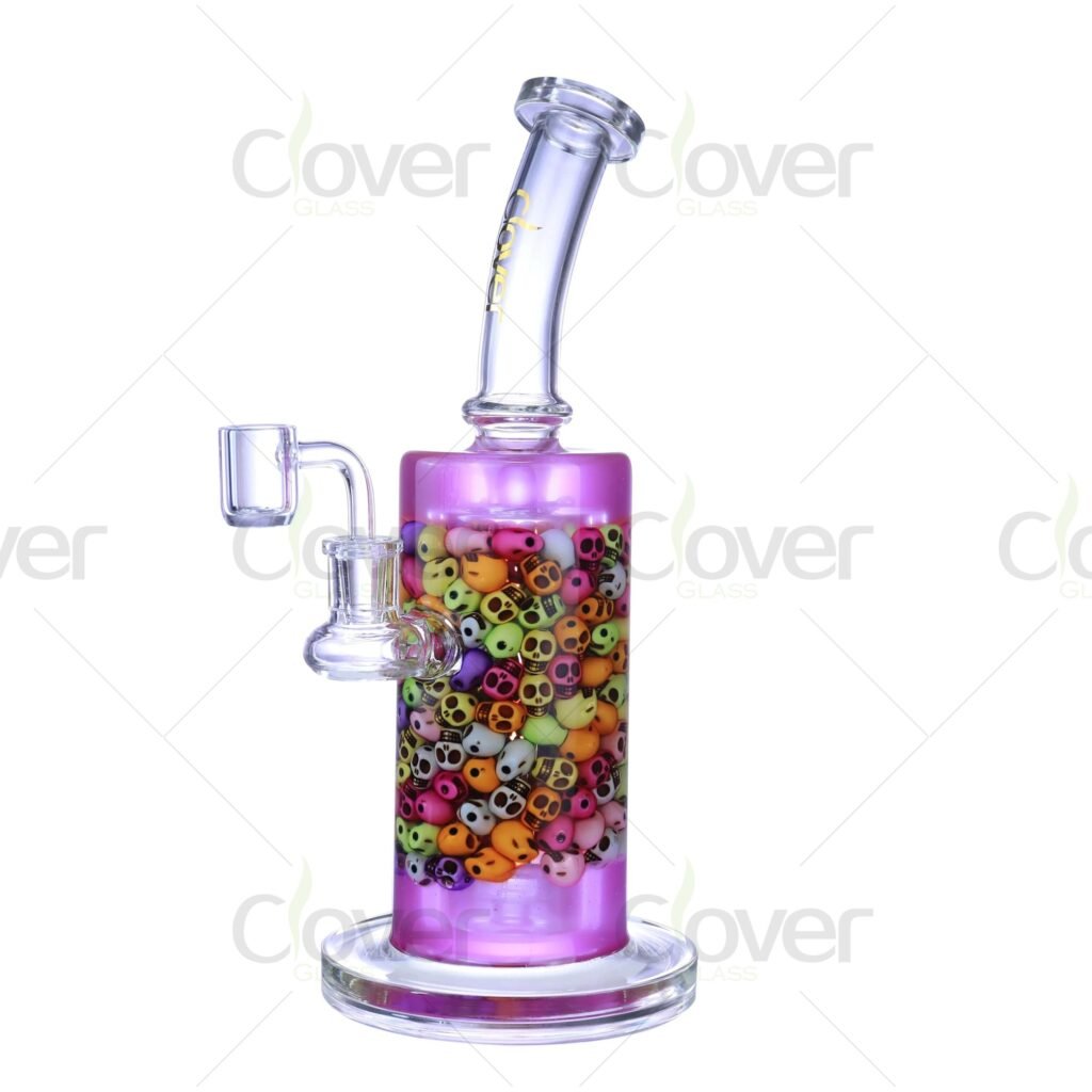 11.02-Inch Glycerin-Infused Skull Beads Glass Dab Rig | 14mm Female Joint & 5mm Thick Glass