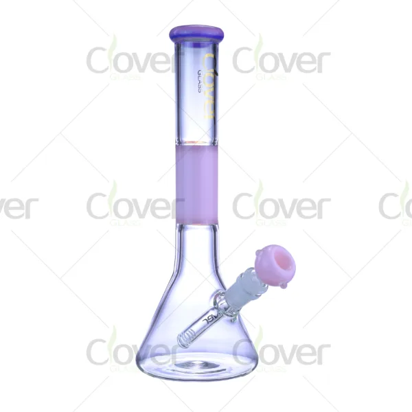 Colorful borosilicate beaker bong by CloverGlass, large base for smooth smoking, low-cost option for wholesale suppliers.