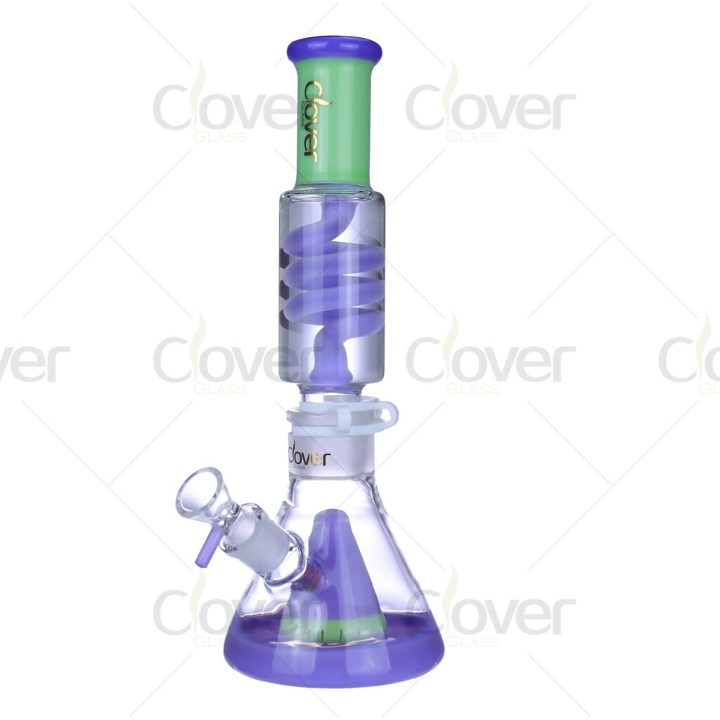 10.23-Inch Colorful Spiral Glycerin Beaker Bong - 14mm Joint, Freezable Design for Smooth Hits