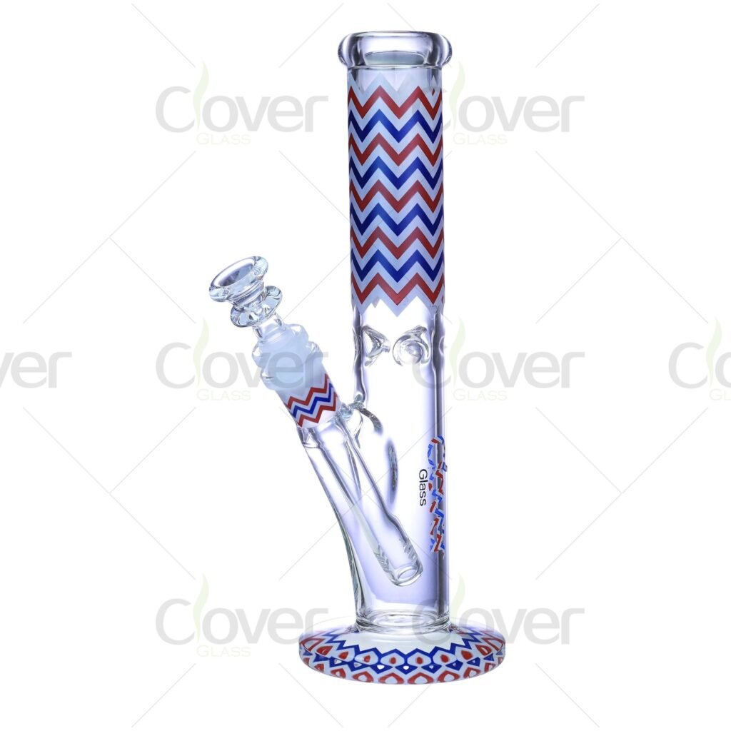 9.84-Inch Glass Straight Tube Bong with Vibrant Pattern – 14mm Female Joint, 5mm Thick
