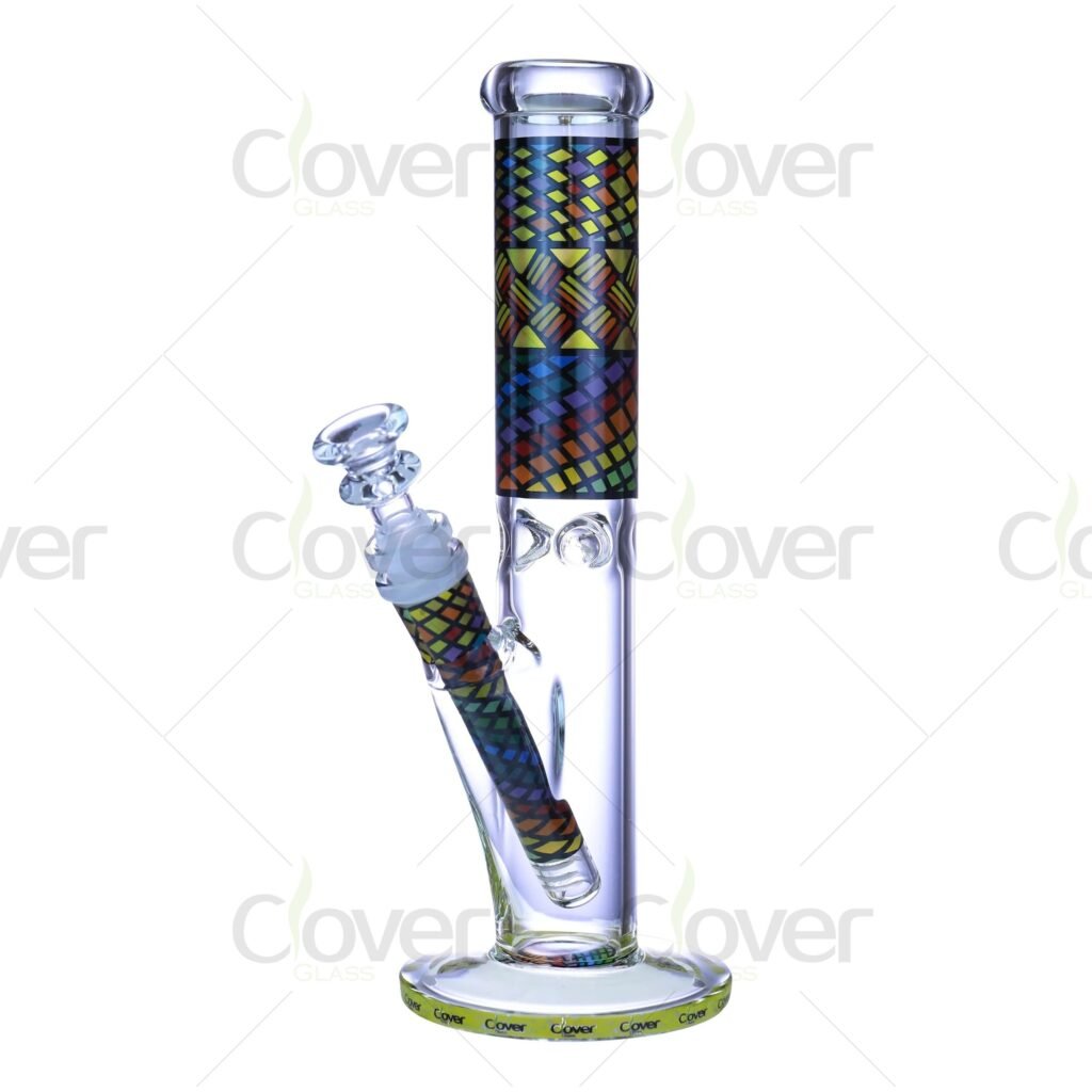 9.84-Inch 14mm Female Straight Tube Glass Bong – Multi-Color Twisted Design with 5mm Glass