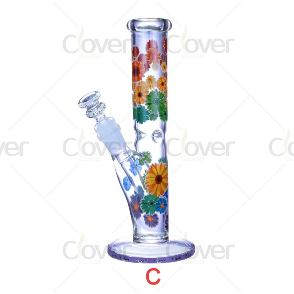 9.84-Inch 14mm Female Straight Tube Glass Bong with Vibrant Floral Design – 5mm Glass