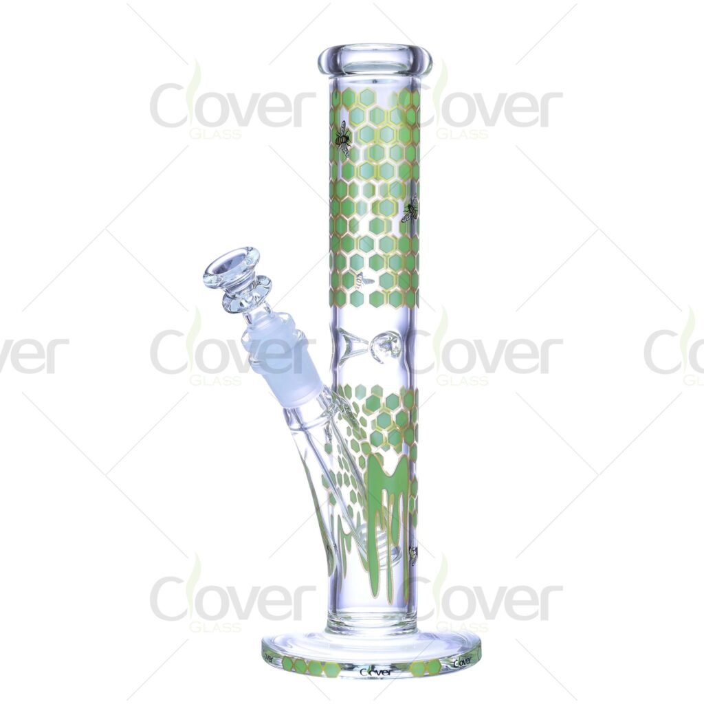 9.84-Inch 14mm Female Glass Straight Tube Bong with Honeycomb Pattern – 5mm Thick