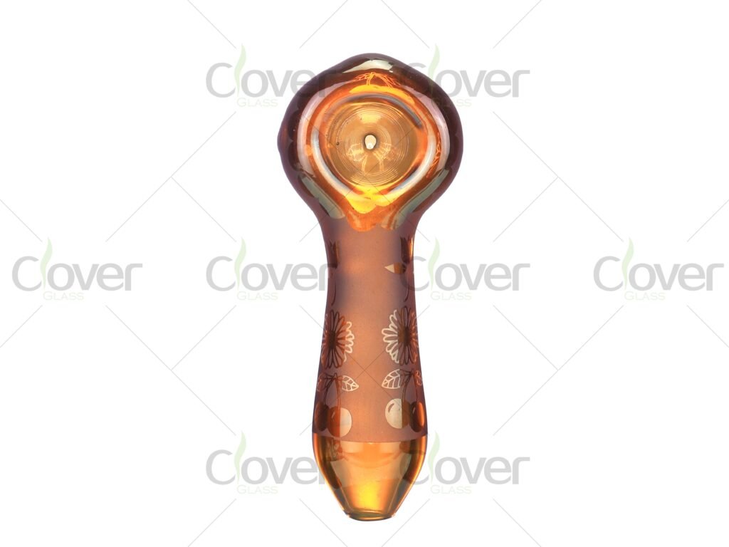 4.88 Inch Glass Hand Pipe – Frosted Floral Print Design with Colorful Accents