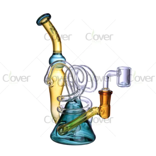 CloverGlass recycler dab rig, scientific borosilicate glass with recycler arms and percolator, designed for concentrates and wholesale use