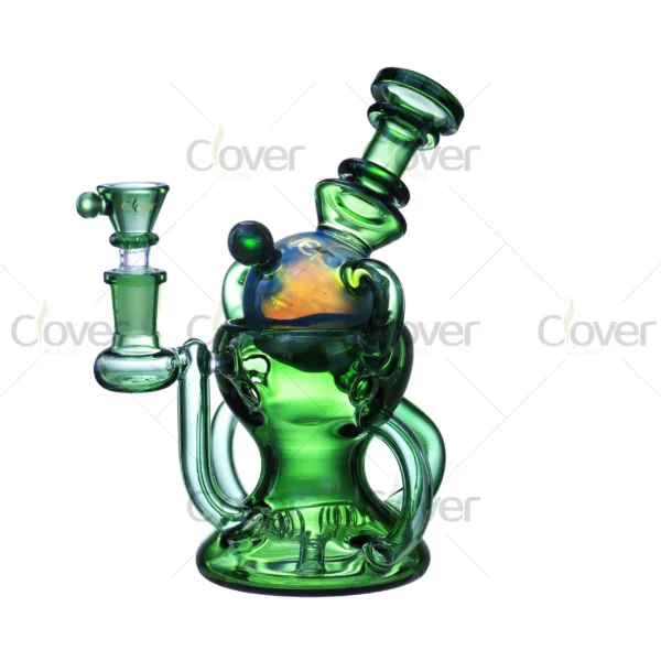 CloverGlass recycler dab rig, scientific borosilicate glass with recycler arms and percolator, designed for concentrates and wholesale use