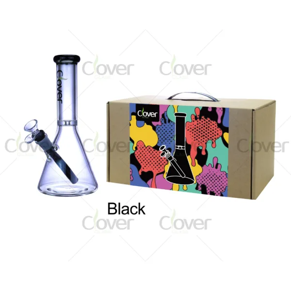 CloverGlass beaker bong wholesale with gift packaging, durable borosilicate glass water pipe for smoking accessories distributors and bulk buyers.