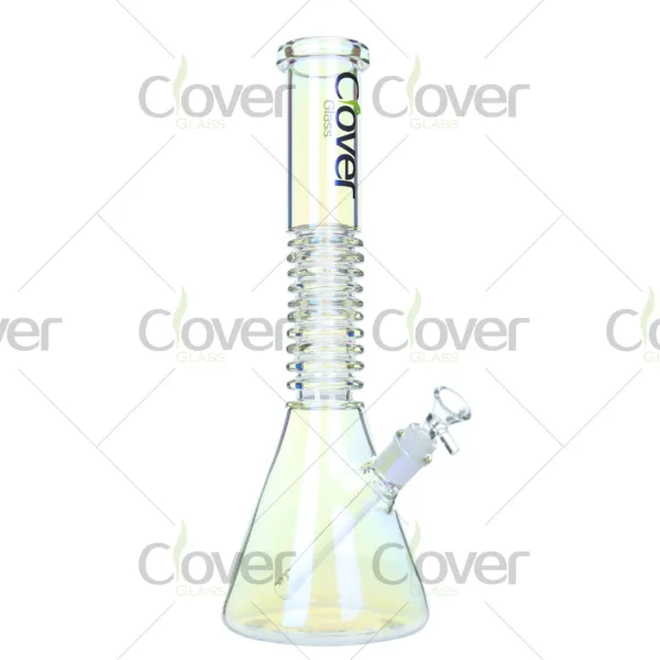 Clover Glass spiral neck bongs with beaker base and color options, premium borosilicate glass for smokers and collectors