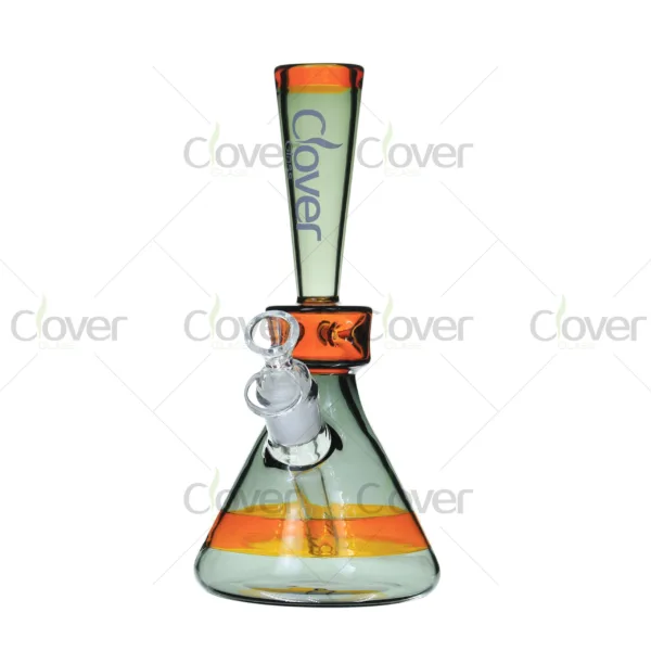 CloverGlass wholesale beaker bong set, thick borosilicate glass water pipes with colorful mouthpiece design, durable smoking accessories for bulk purchase.
