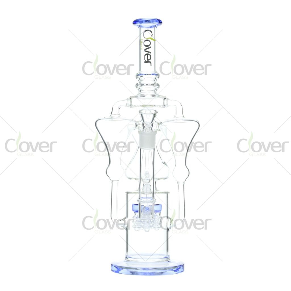 16.9” Multi-Chamber Recycler Glass Bong – Double Drain Tower Design, 5mm Thick | CloverGlass