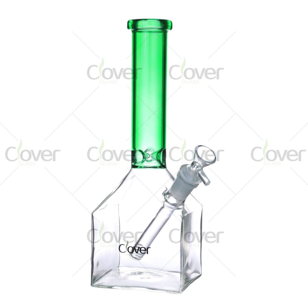 11.2” Square Base Glass Bong – Color Tube Design, 5mm Thick | CloverGlass