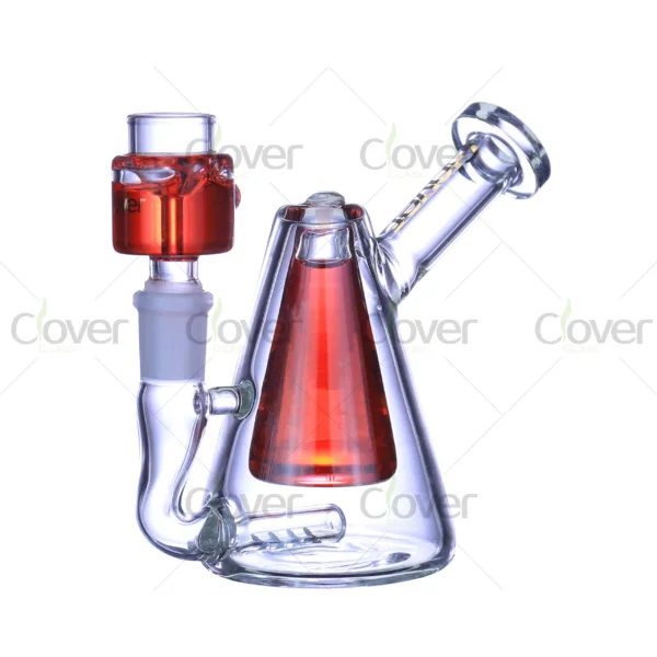 Freezable glycerin mini oil rigs by Clover Glass with colored cooling chamber, hand-blown borosilicate glass for wax and concentrates