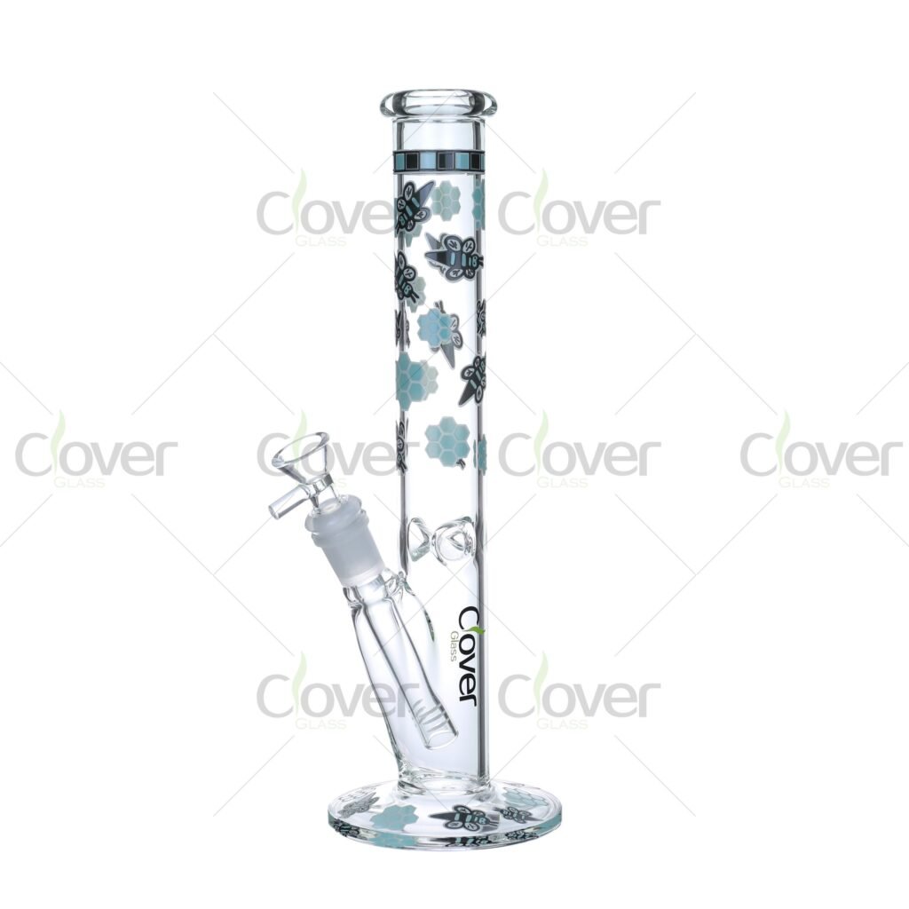 12.4" Glow-in-the-Dark Flower Bong with 14mm Joint – 5mm Thick Glass - Clover Glass