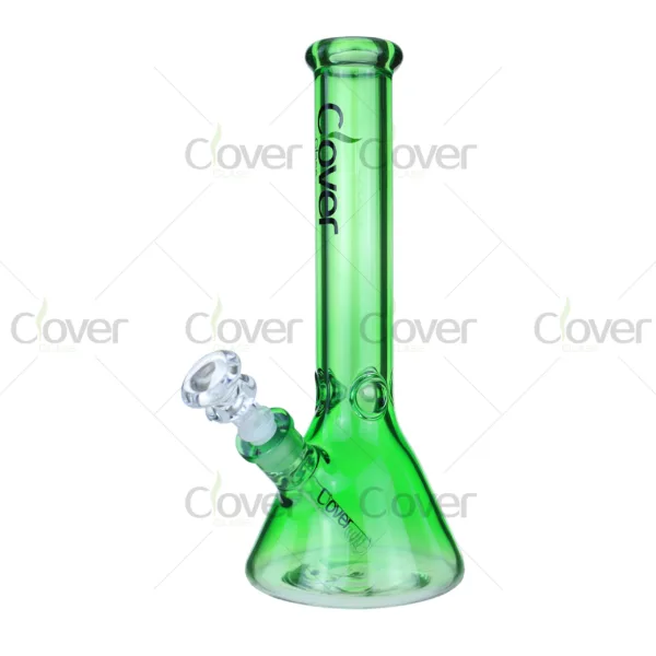 Clover Glass colorful beaker bongs in purple, red, blue, green, pink and yellow, classic thick glass water pipe for smoking, durable design wholesale