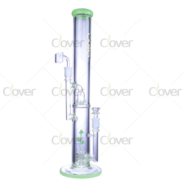 Clover Glass tall dab rigs with color accents and perc filtration system, premium borosilicate glass water pipe collection
