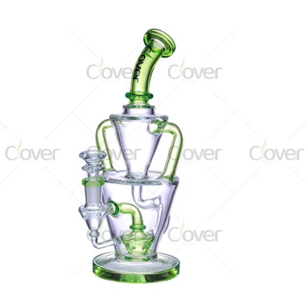 CloverGlass wholesale recycler bong with spiral chamber and thick borosilicate glass, bulk smoking water pipe for headshop supply