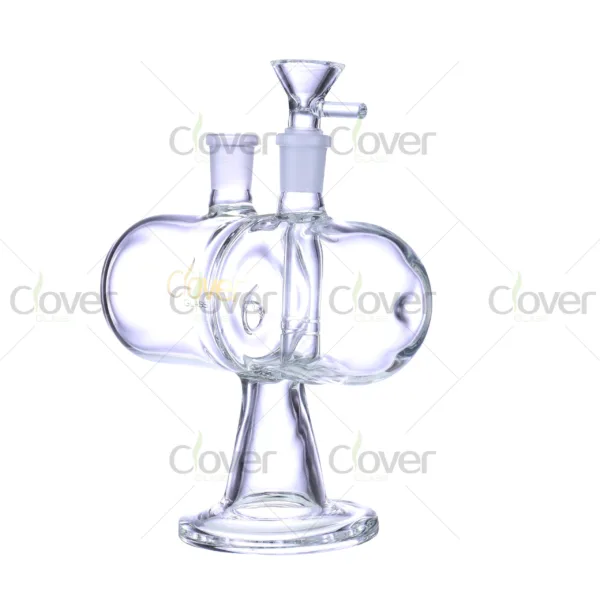 Clover Glass double chamber bong with unique capsule-shaped design, thick clear borosilicate body, stable base, and funnel bowl for smooth smoking experience