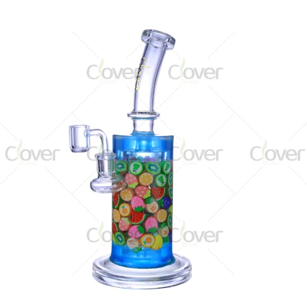 Clover Glass fruity dab rig, colorful borosilicate water pipe featuring embedded fruit slices