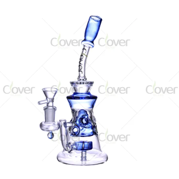 CloverGlass wholesale recycler dab rig with colored mouthpiece and base, thick glass water pipe for dabbing concentrates, bulk smoking accessories supply for distributors and smoke shops