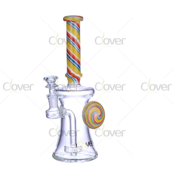 Multicolor swirl glass bong with colored striped neck, candy lollipop theme water pipe by Clover Glass