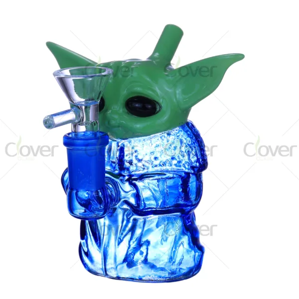 Mini cartoon water pipes featuring cute alien design and colorful borosilicate glass, handcrafted by Clover Glass
