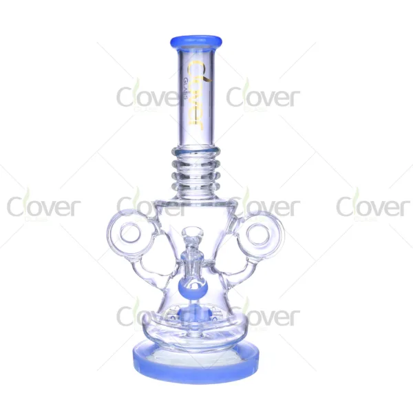Clover Glass double recycler bong with color mouthpiece and vortex system, durable borosilicate glass water pipe for smoking