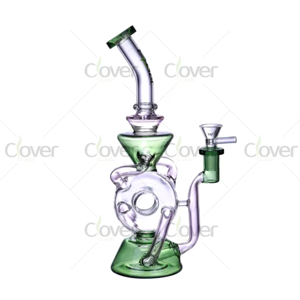 CloverGlass wholesale recycler bong with spiral chamber and thick borosilicate glass, bulk smoking water pipe for headshop supply