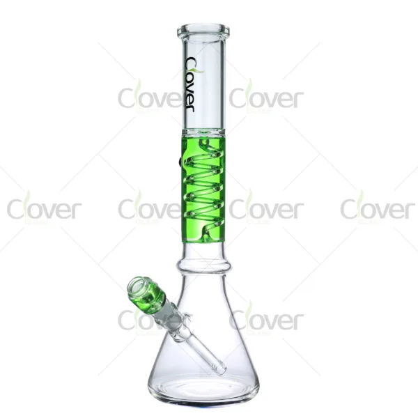 Colorful glycerin coil glass bongs with beaker base and cooling system, premium borosilicate glass water pipes by Clover Glass