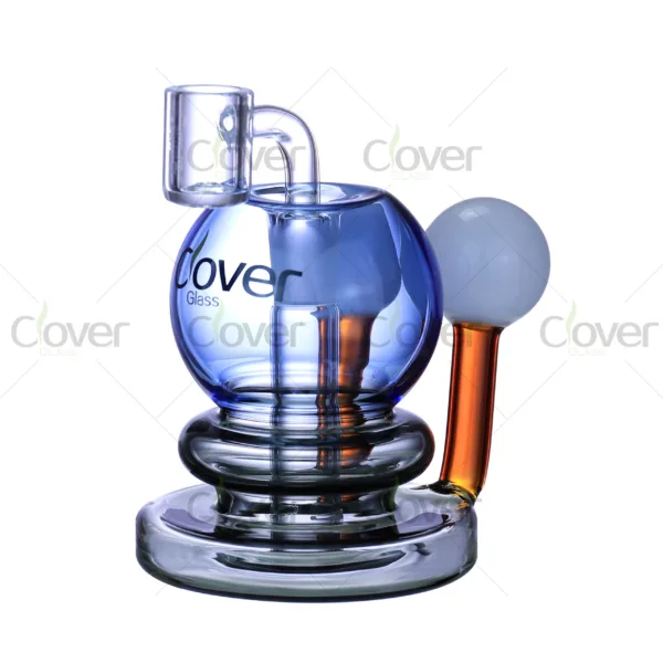 Unique snail style glass oil rigs made by Clover Glass, available in green, orange, blue, and pink colors