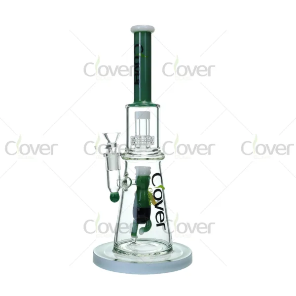 Clover Glass green snake bongs with beaker base and multi-level percolation system, premium borosilicate glass water pipes