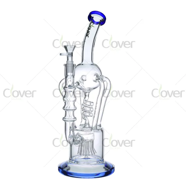 Clover Glass recycler bongs with multi-layer percolation system and colored mouthpiece, durable borosilicate glass for smokers