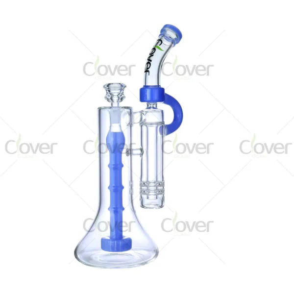 Clover Glass scientific beaker bong, featuring multiple inline percolators and durable borosilicate glass for smooth filtration