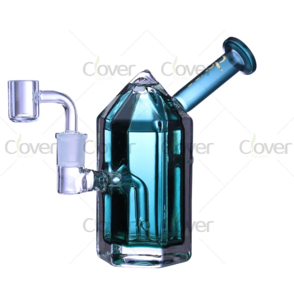 Geometric crystal borosilicate glass oil rig with quartz banger, durable mini dab rig by Clover Glass for concentrates