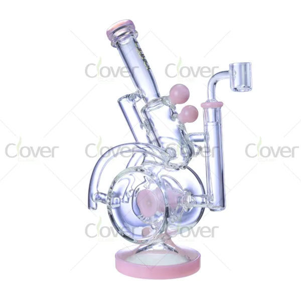 CloverGlass recycler dab rig, scientific borosilicate glass with recycler arms and percolator, designed for concentrates and wholesale use