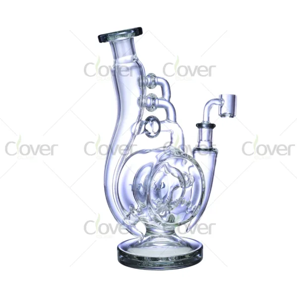 CloverGlass recycler dab rig, scientific borosilicate glass with recycler arms and percolator, designed for concentrates and wholesale use