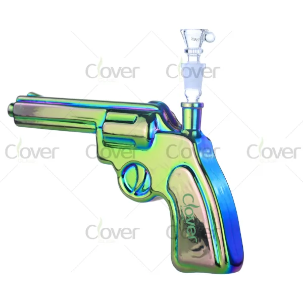 Iridescent gun-shaped glass bong set with gift box packaging – Clover Glass water pipe novelty design