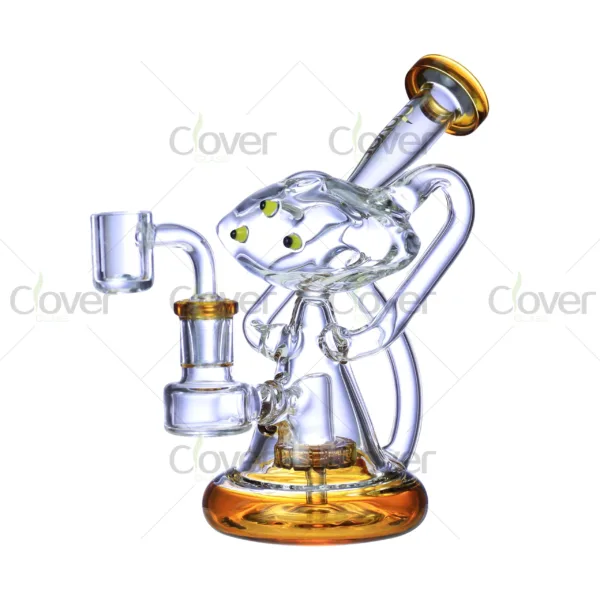 CloverGlass recycler dab rig, scientific borosilicate glass with recycler arms and percolator, designed for concentrates and wholesale use
