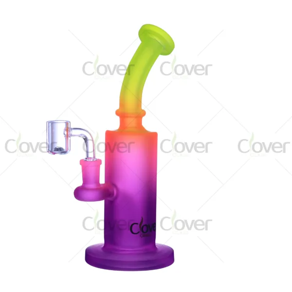 Clover Glass rainbow gradient dab rigs in multiple colors, premium borosilicate water pipes with frosted finish and quartz banger for smooth dabbing experience