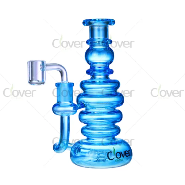 Clover Glass coil recycler dab rig, handcrafted borosilicate rig featuring spiral stack design for smooth diffusion