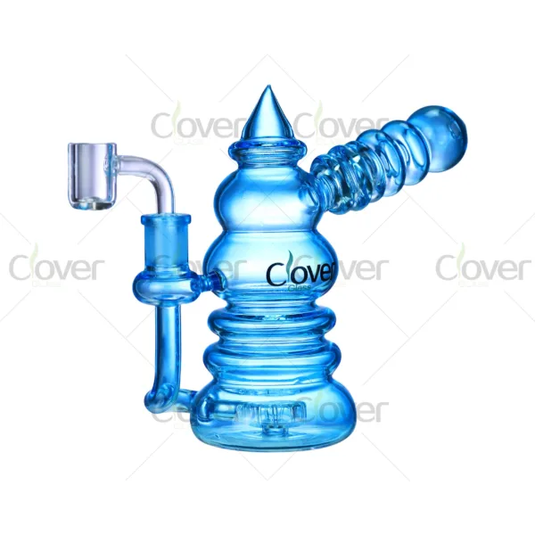 Clover Glass spiral cone recycler rig, artistic borosilicate dab rig featuring layered body and coiled neck for smooth hits