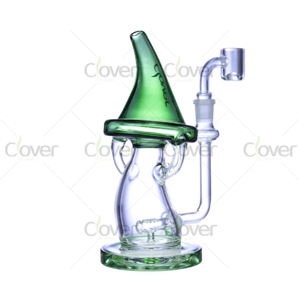 Clover Glass wizard-shaped dab rig, premium borosilicate glass with artistic hat top and stable round base for smooth airflow