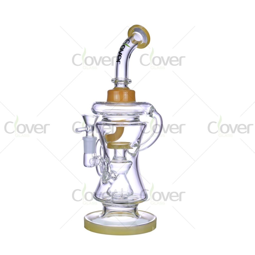 11.81” Compact Cyclone Recycler Glass Bong – Bent Neck Design, 5mm Thick | CloverGlass