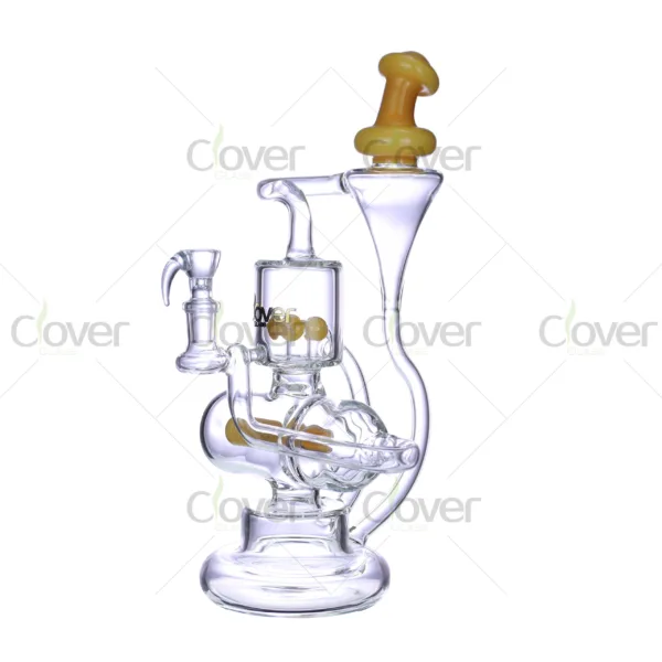 Clover Glass mushroom recycler bong with color accent chambers and thick base, premium borosilicate glass rig for smoking