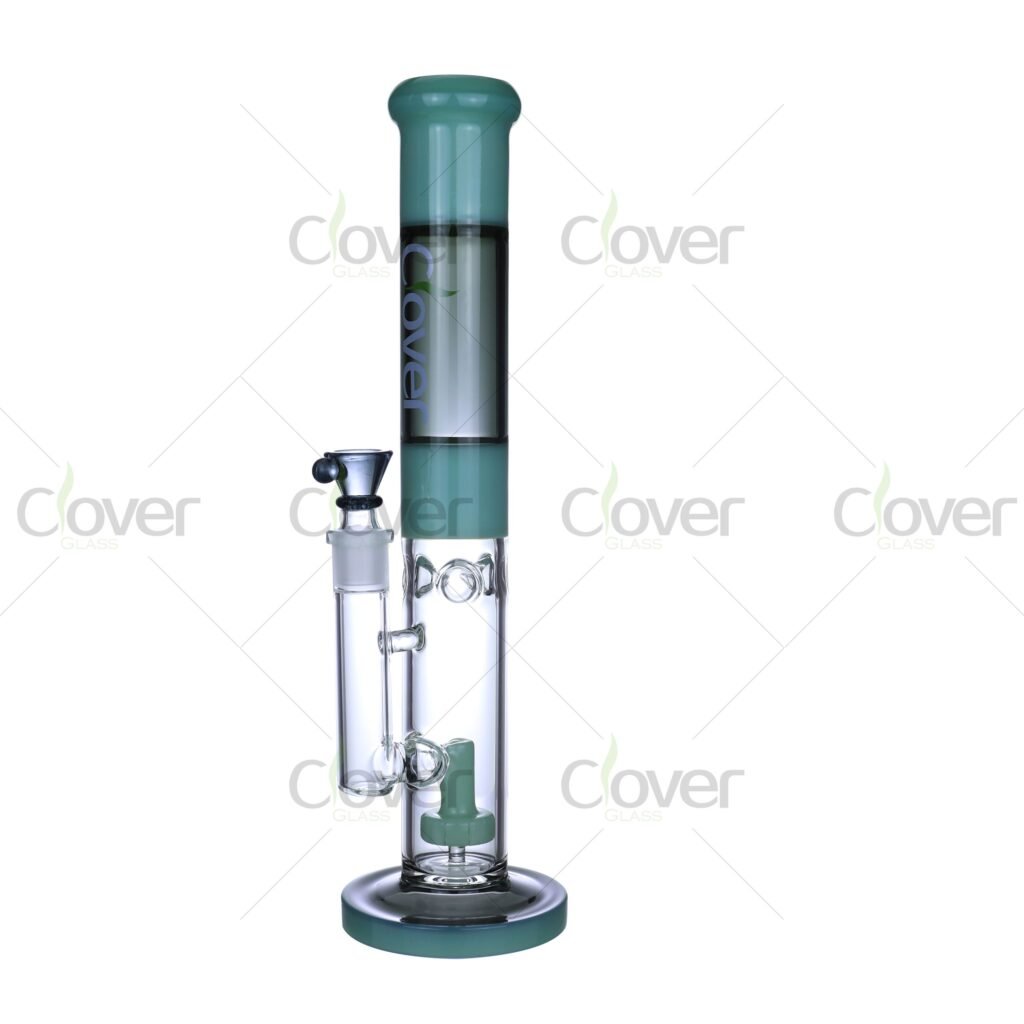 15.7" Colored Straight Tube Glass Bong with Inline Perc & 14mm Joint – 5mm Thick - Clover Glass