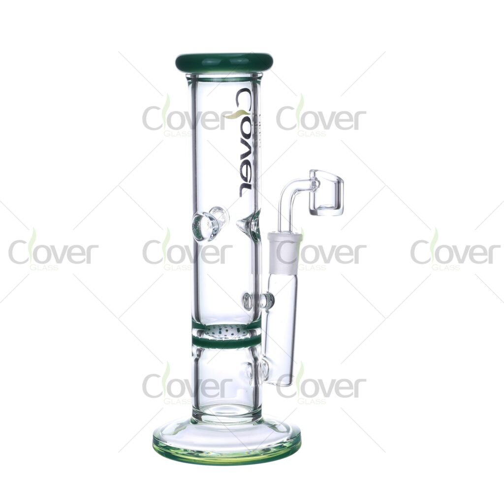 Clover Glass Straight Tube Dab Rig – 8.85" Tall, 14mm Joint, 5mm Thick, Built-In Showerhead Perc