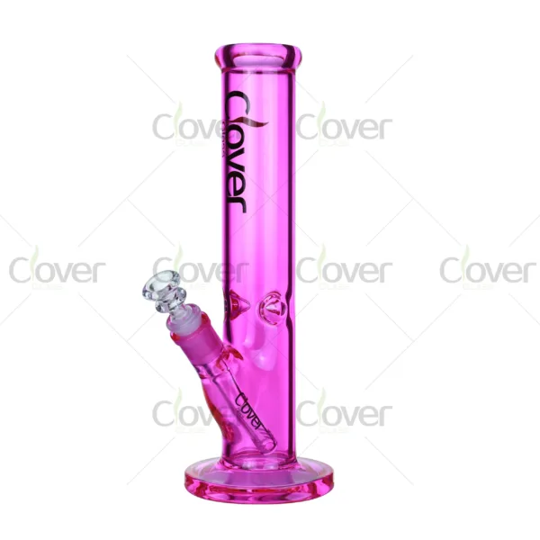Clover Glass colorful straight bongs with transparent body and classic shape, durable borosilicate glass water pipes wholesale