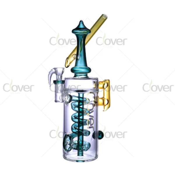 Clear glass bong with bent neck and percolator – 14mm water pipe for dry herb, wholesale smoking accessory